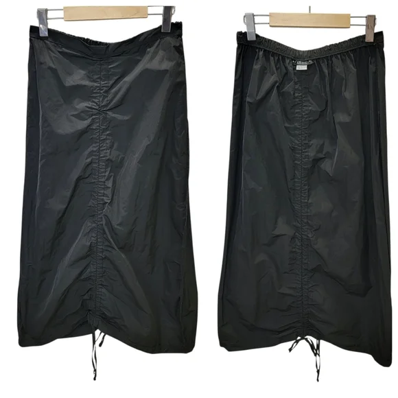 Bryn Walker Cleo Memory Crunch Flat Front Ruched Skirt Sleek Black Midi Womens S - Picture 10 of 17